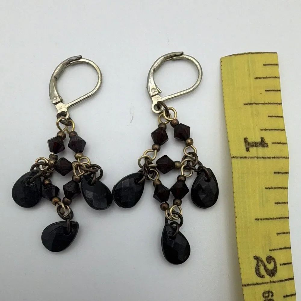 Black Teardrop Glass Beaded Chandelier Dangle Drop Earrings Leverback 2
